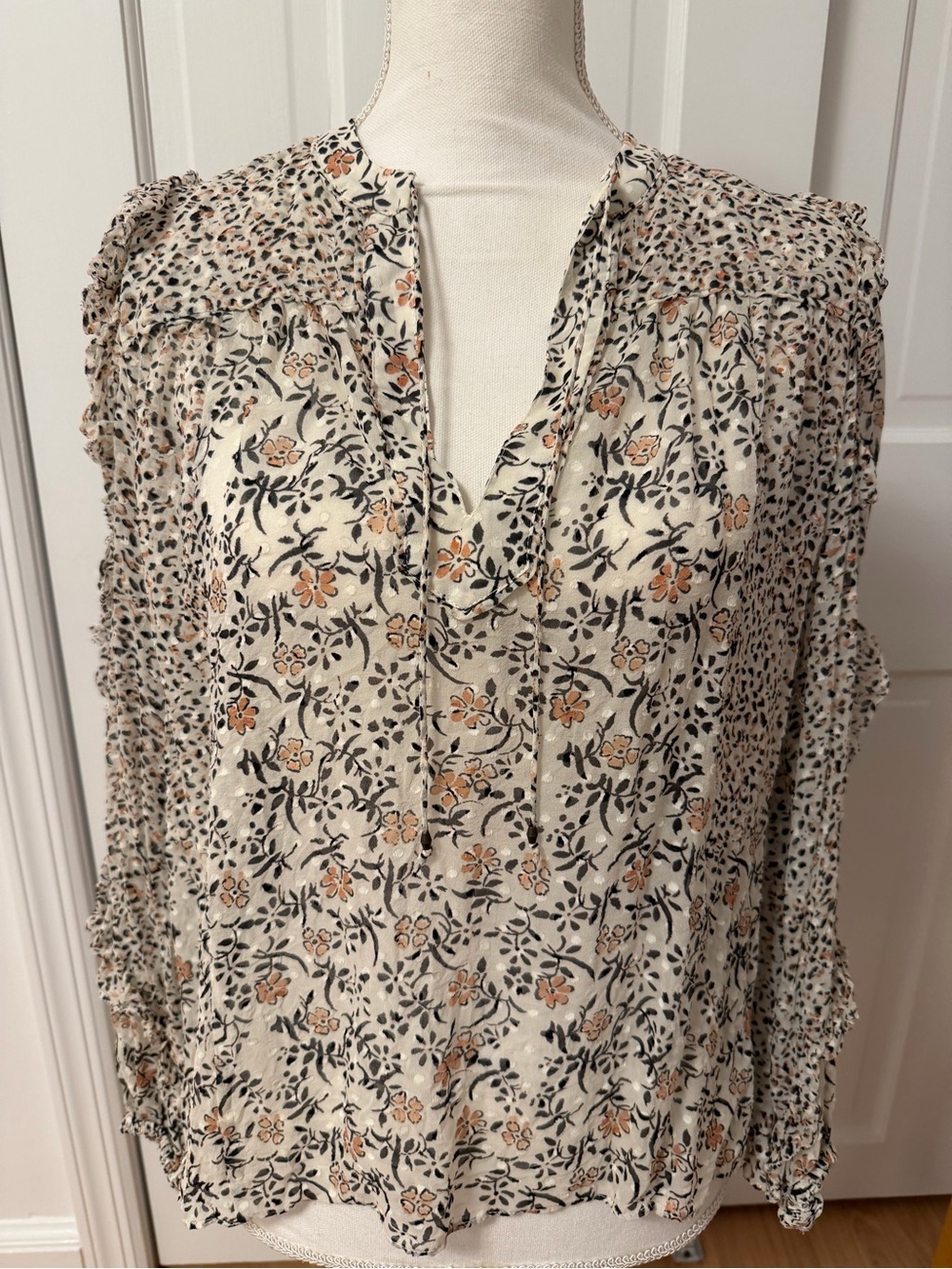Ulla Johnson Cream Floral Ruffle Blouse size 2